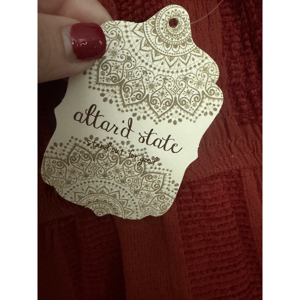 Altar'd State Rust Tiered Ruffle Mini Dress Smocked Long Sleeve Medium NWT #C2-1 - Picture 4 of 12
